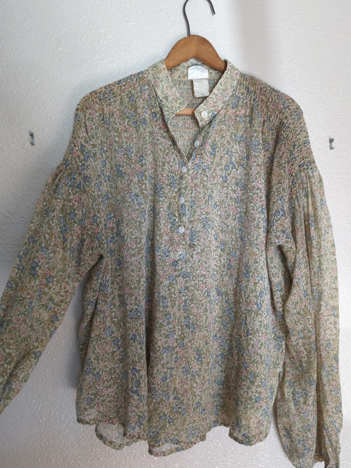 Vintage 70s 80s Byer California Sheer Floral Button Blouse Top Boho Cottageware