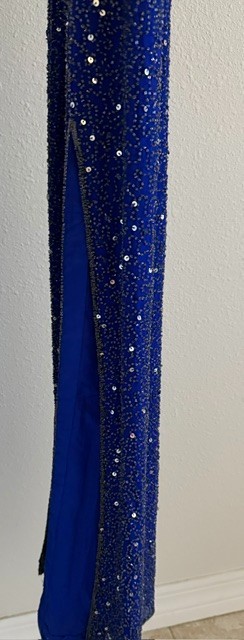 Y2K Vintage 100% Silk Shell Polyester Lining Blue Evening Gown Made in India