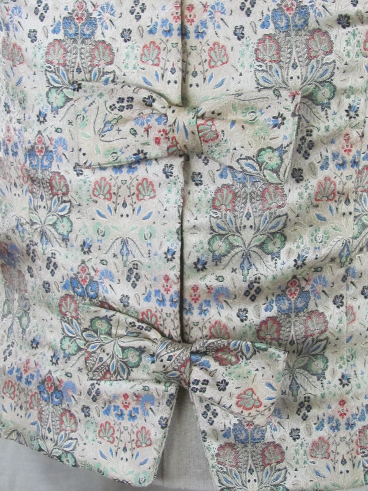 Vintage Beige & Multicolor Silk Satin Waist Jacket SzS (34) 1960s