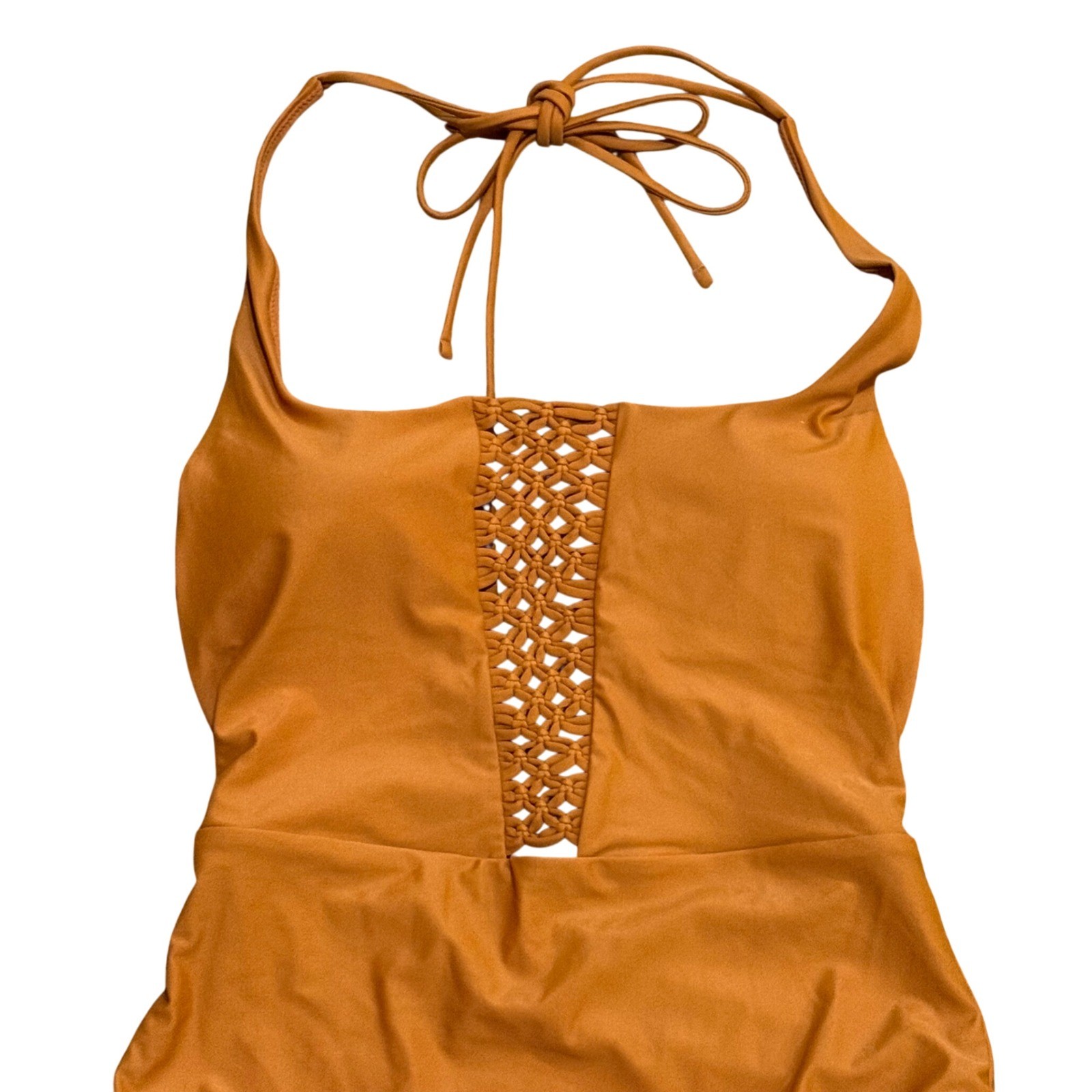 Aerie orange rust macrame halter one-piece swimsuiT size M EUC