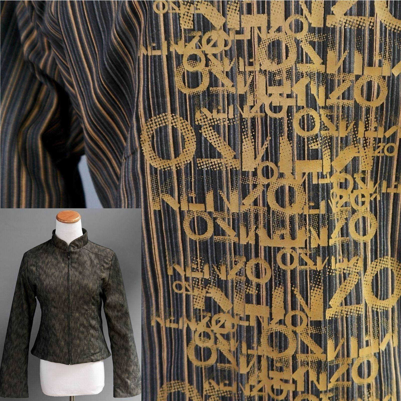 VTG Kenzo Jungle Fitted Racer Jacket Coat Graphic Tattoo Print Stripe Lining XS