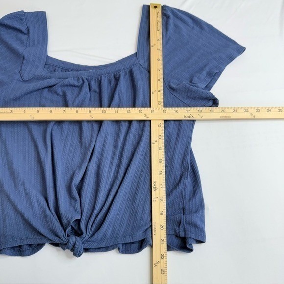 Como Vintage Womens Blue Textured Rib Tie Front Square Neck Top Large
