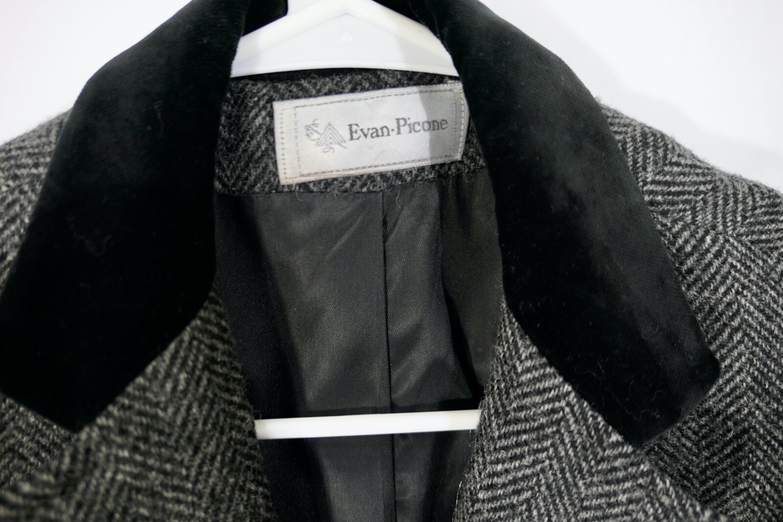 Vintage Evan Picone Tailored Herringbone Wool Blazer Jacket Velvet Collar S