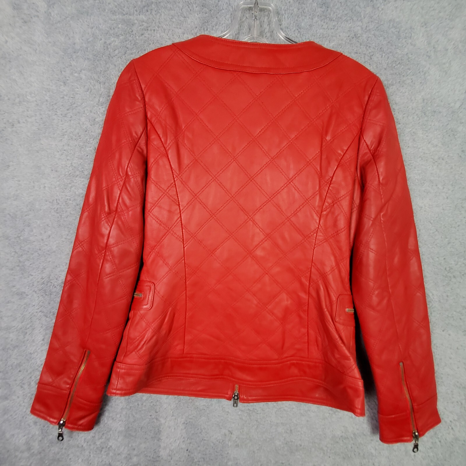 Vintage Womens Crop Lamb Leather Jacket XS Red Biker Harley Moto Full Zip Pocket
