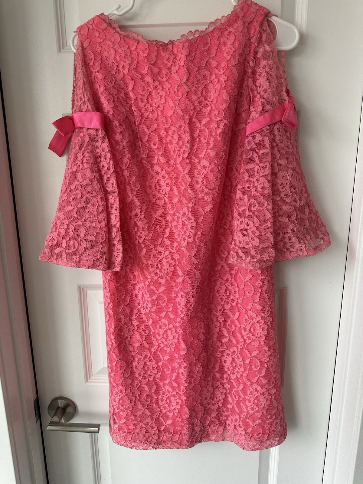 Vintage Mid-century 1960s Hot Pink Lace Mini Dress Go Go Mod Cocktail Party Sz 7