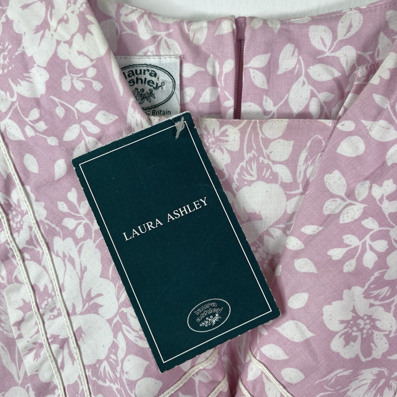 Vintage 80s LAURA ASHLEY NEW Dress Pink Floral Sailor Puff Sleeve 12