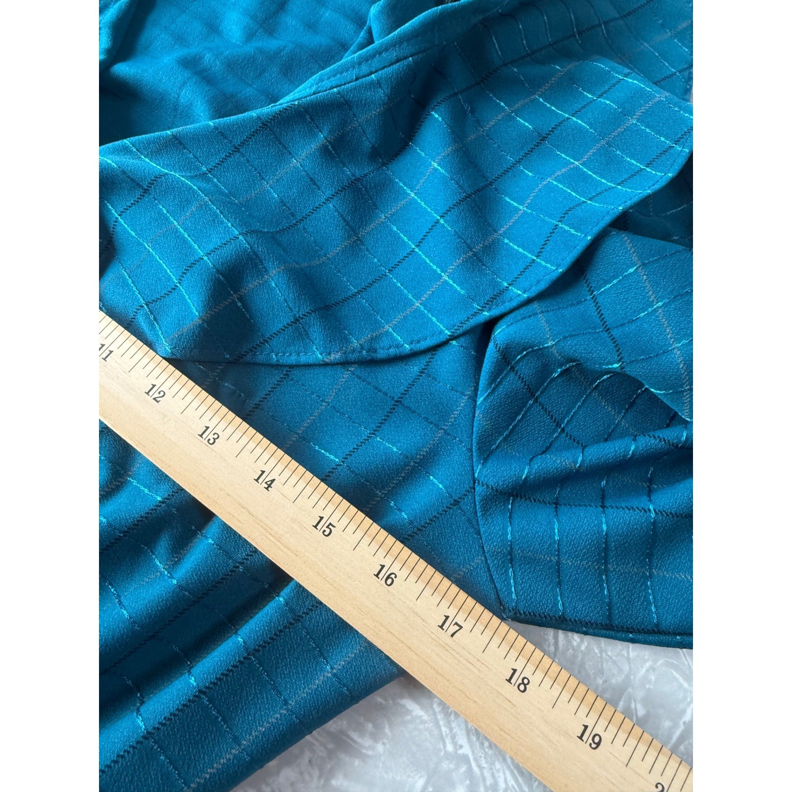 Vintage 80s Teal Blue Metallic Peplum Midi Dress Ruffle V-Neck 14 Cottagecore