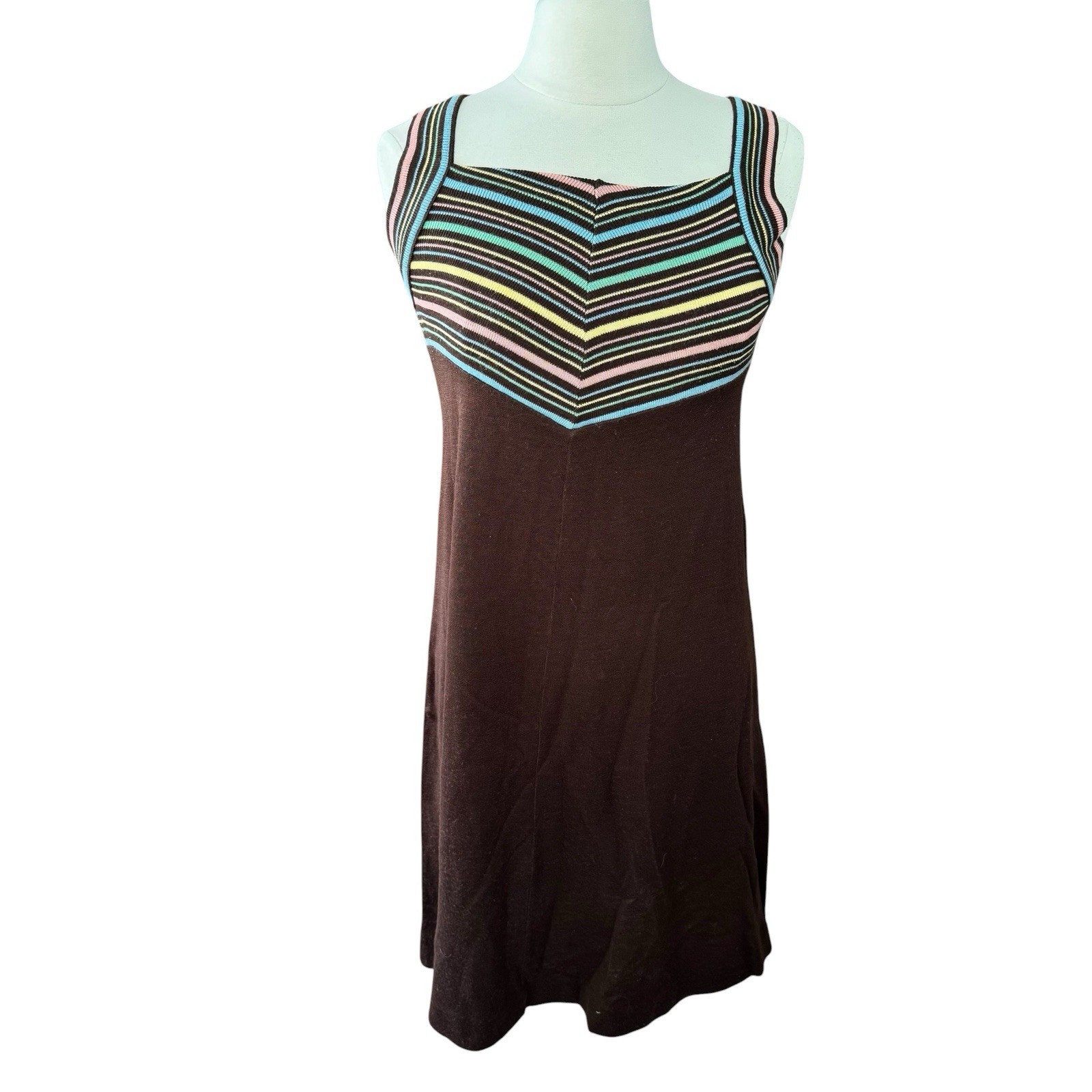 Vintage 70’s Dress Sundress Striped Sz Medium Hippie Bohemian Acrylic Foxmoor