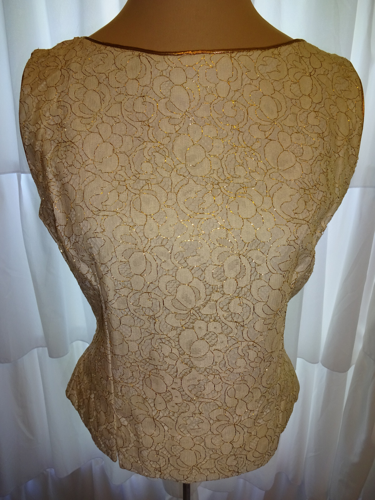 Vintage 1960s/1970s Judy Bond Button Back Top Blouse White Gold 14/34 S M