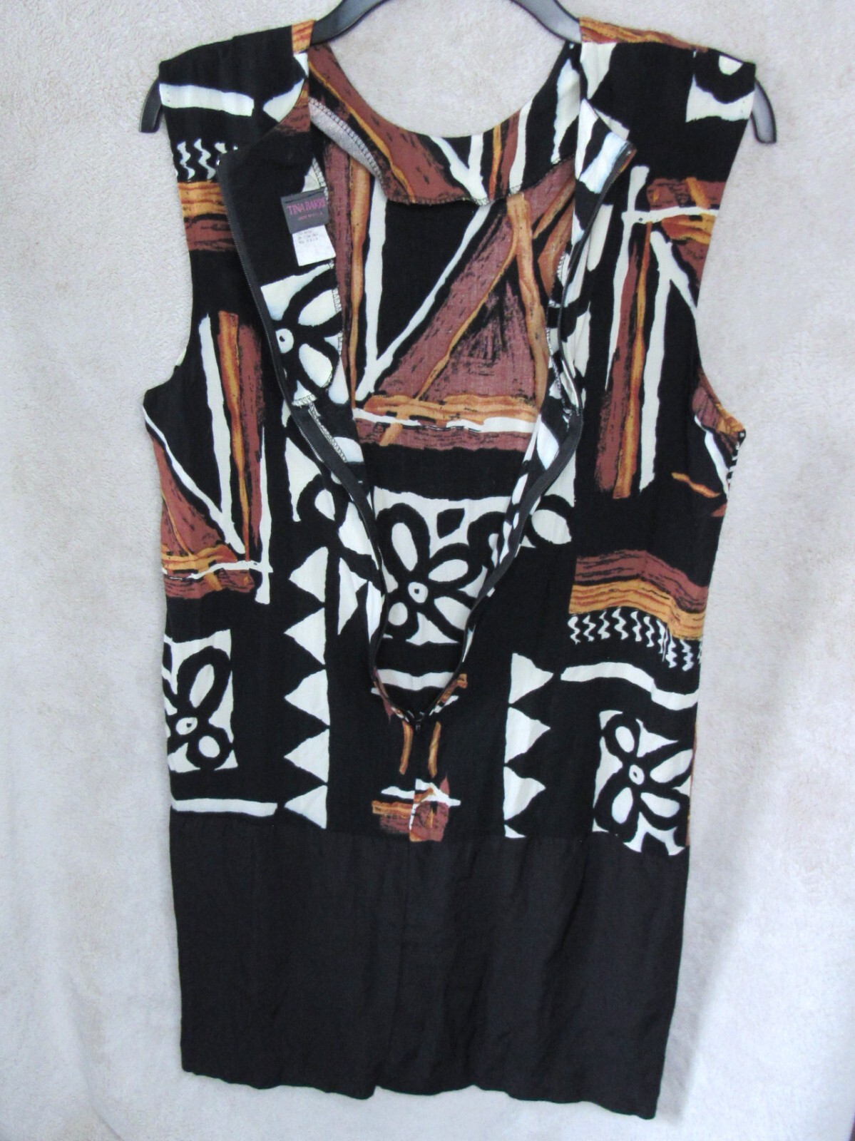 80s Mod Shift Dress Geometric Abstract Tribal Womens Size 12 TINA BARRIE Retro