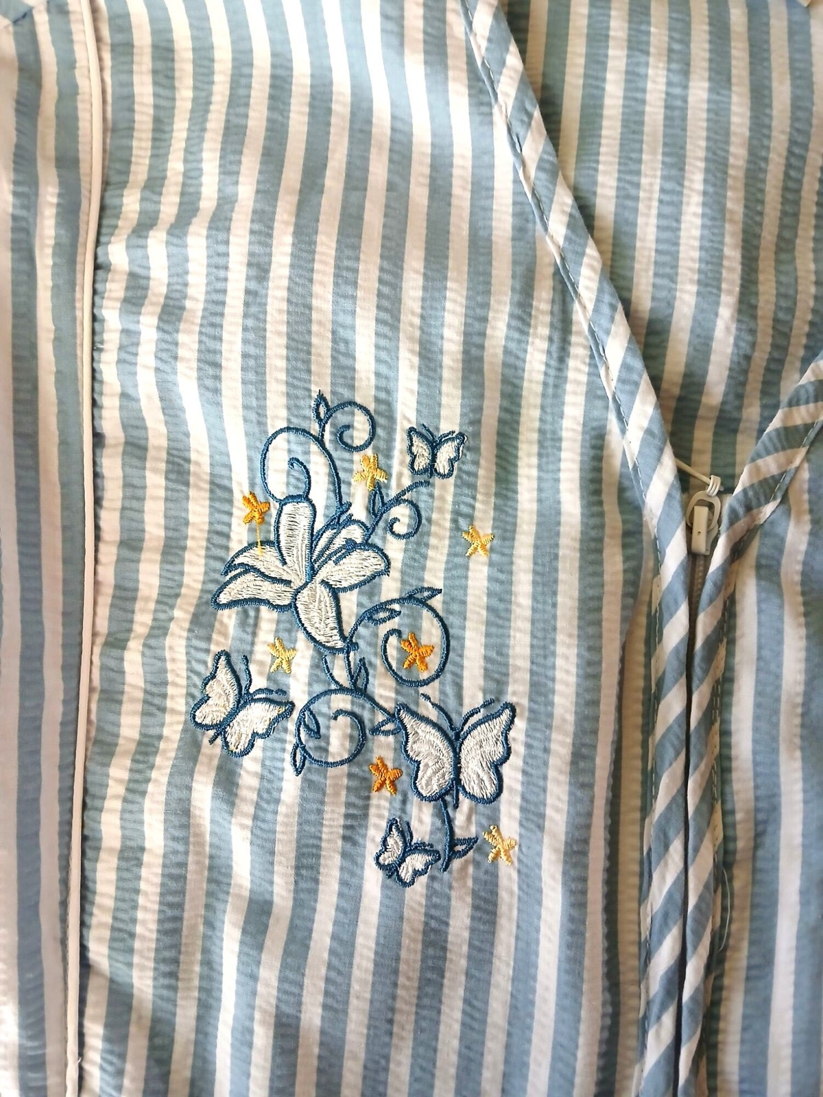 Vintage Collections Blue White Striped Seersucker House Dress Robe Size XXXL 3Xl