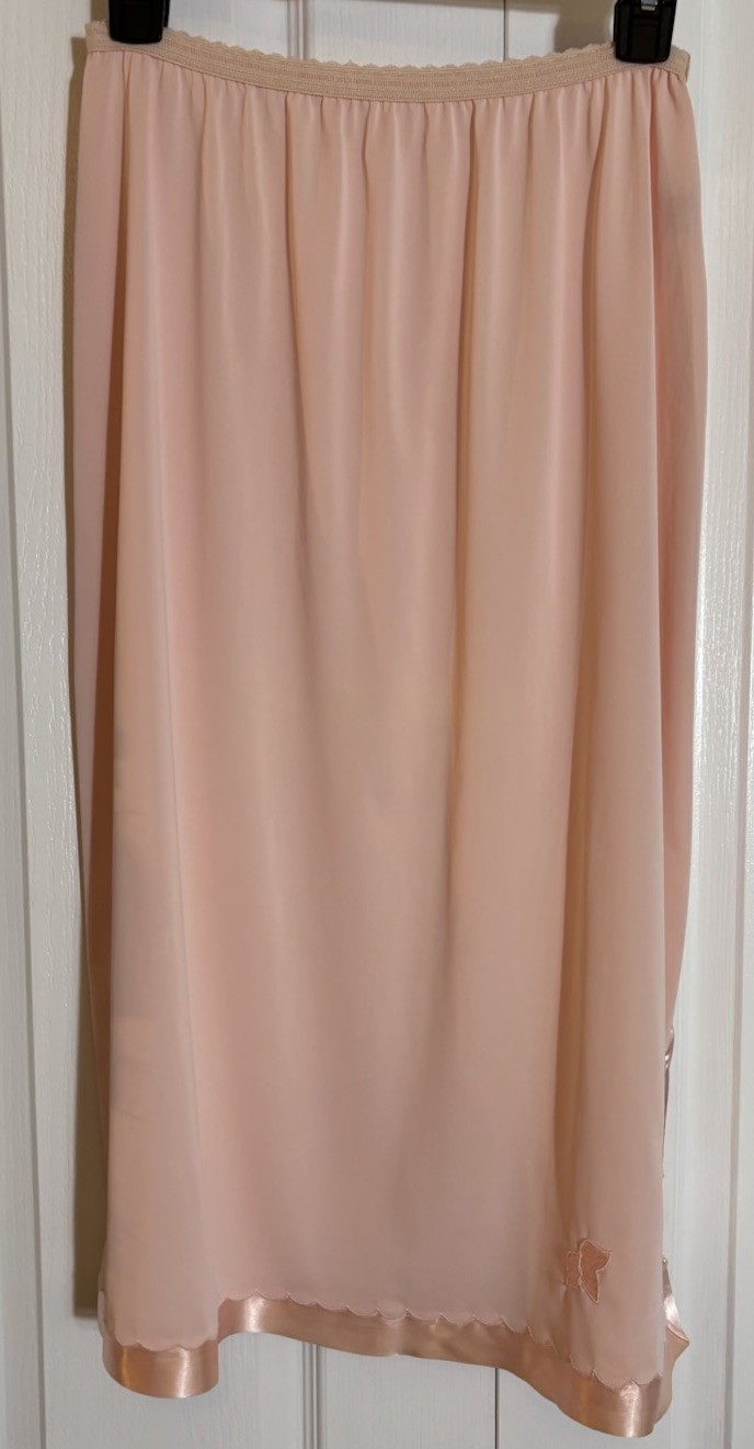 Vintage Charmode Half Slip Lingerie Pink Nylon w/ Appliqués Large 29”USA