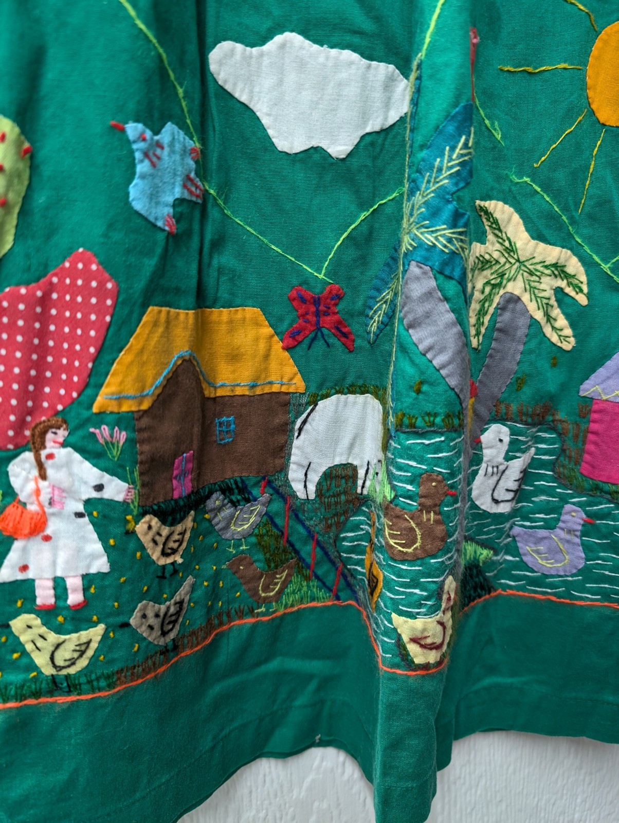 Vtg Cuyamuna Handmade 100% Cotton Folk Art Guatemala Embroidered Skirt Small