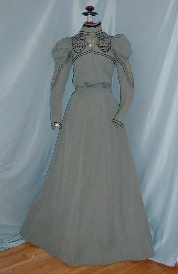 Antique Dress Seafoam Green Wool 1890&rsquo;s Victorian Braided Trims