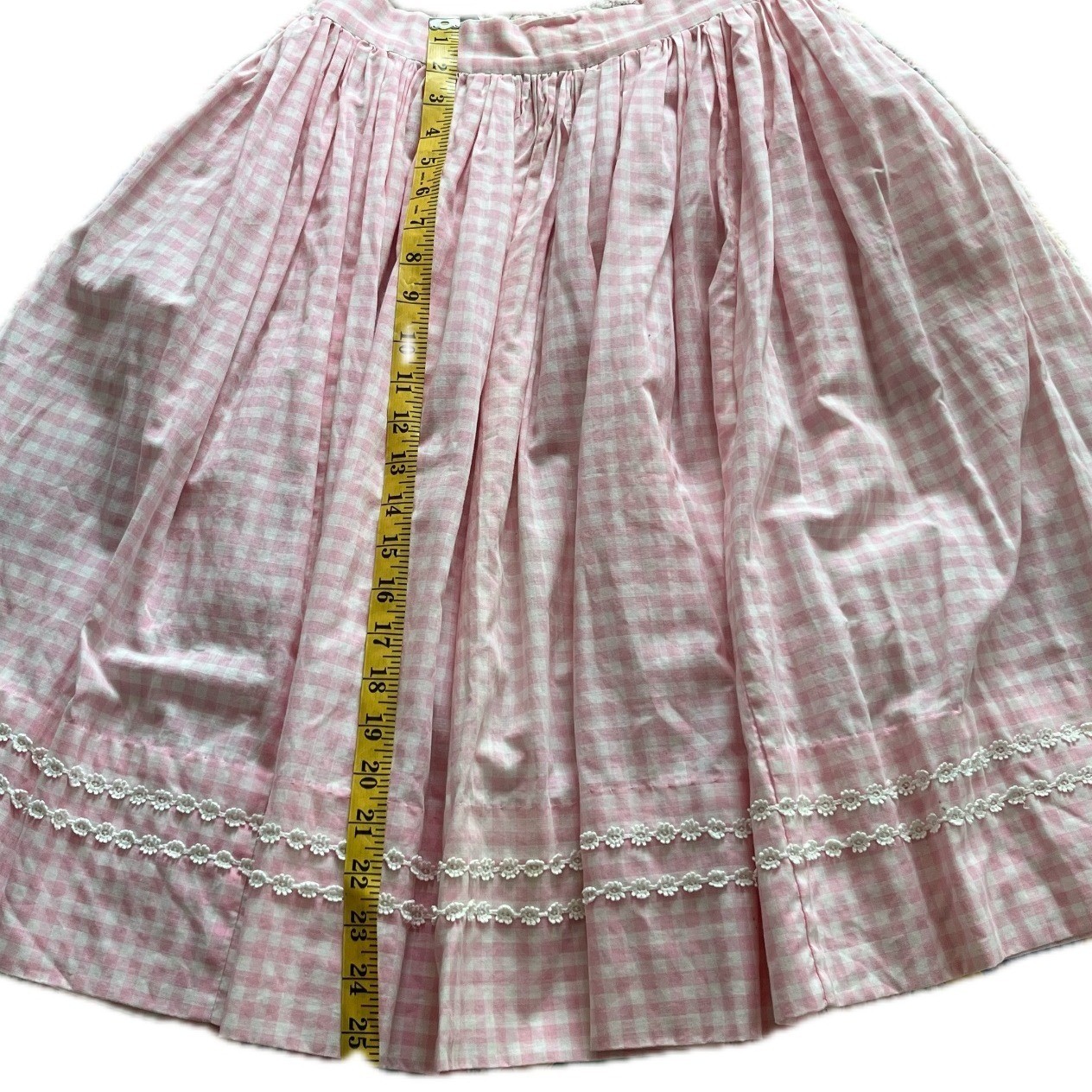 Handmade Vintage 60s Pink Gingham Two Piece Set Floral Lace Cottagecore Sz S