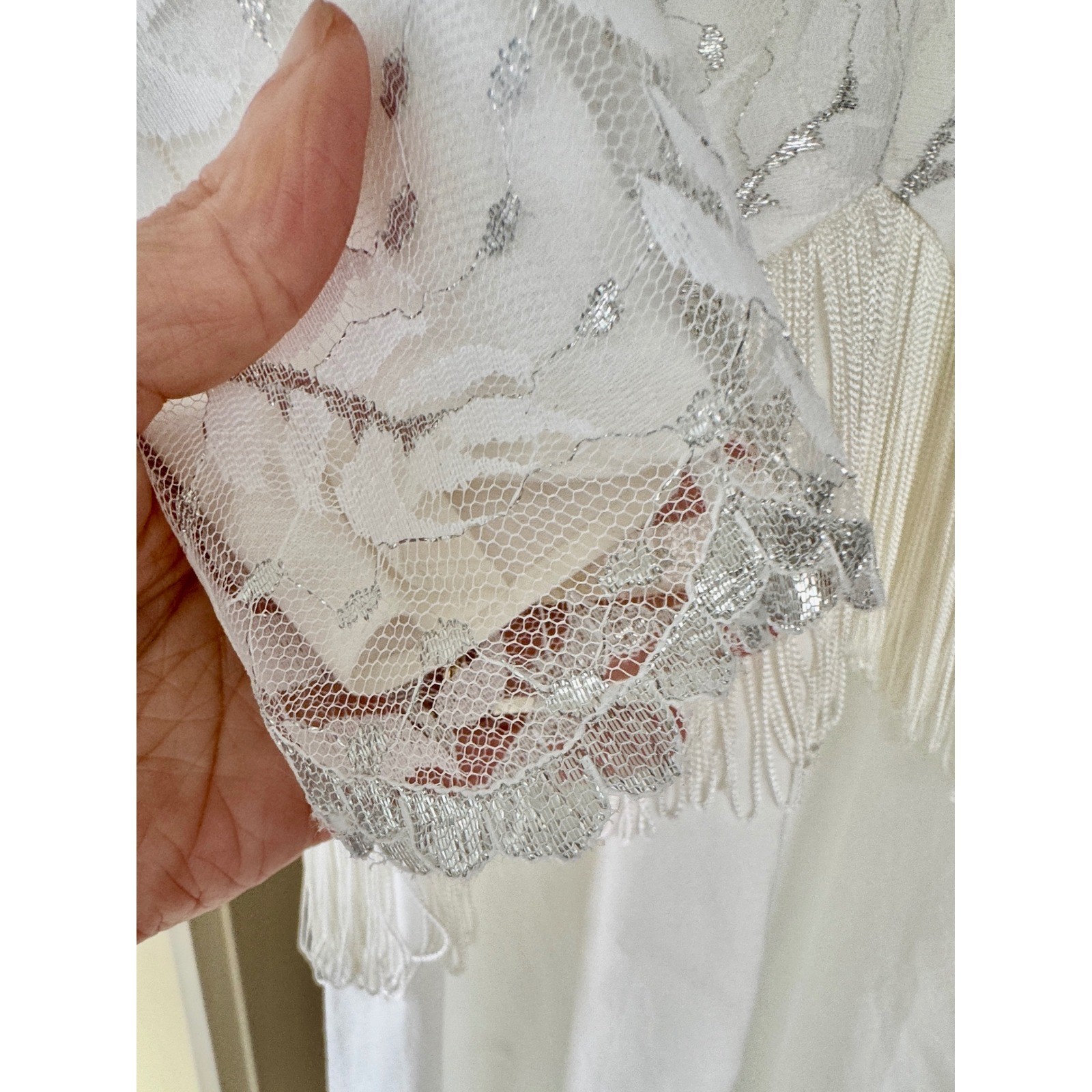 VINTAGE 80s Lilia Smitty Rodeo Fringe Dress White Ivory Western Size 5 – 6