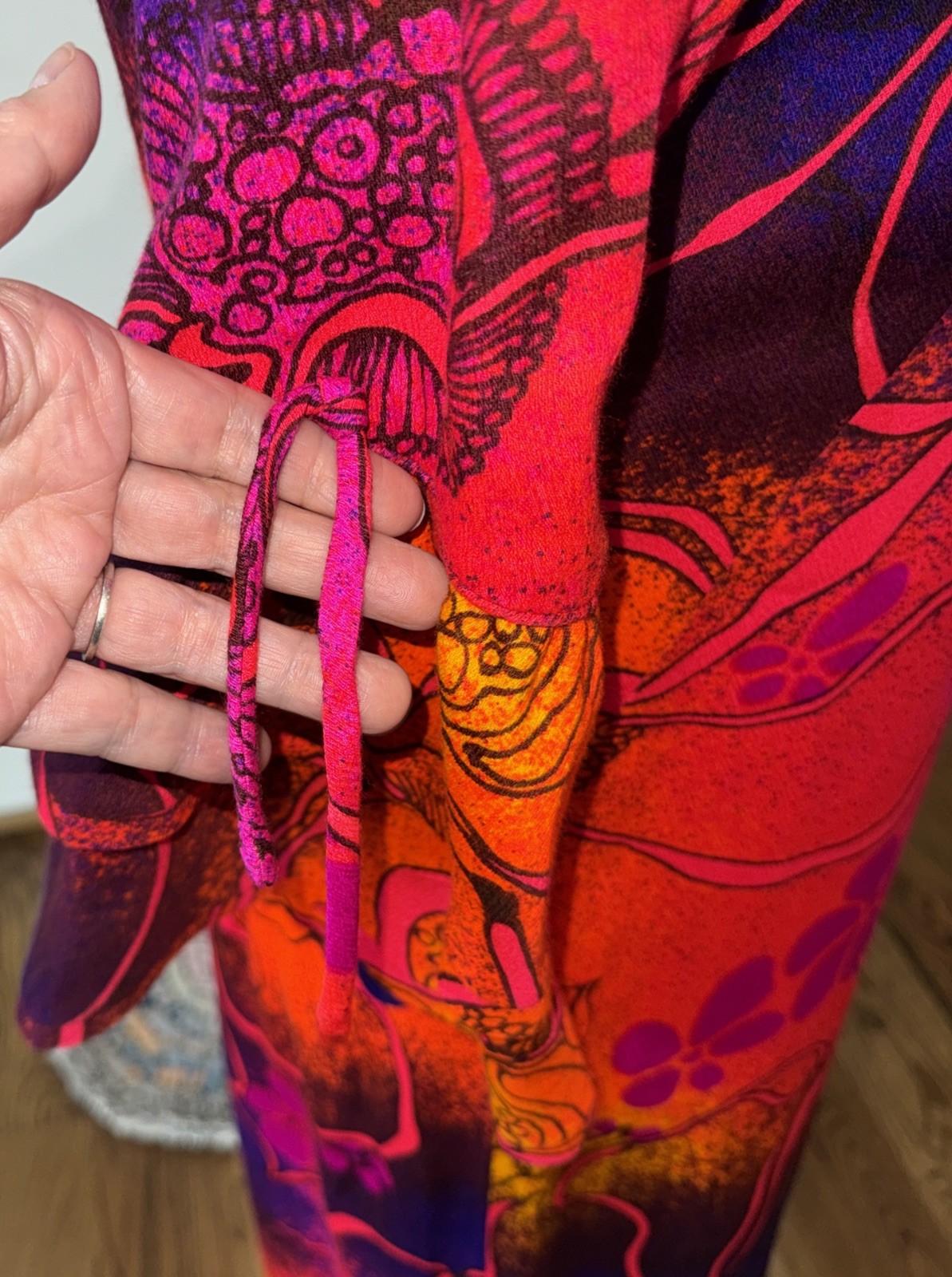 Vintage Sears Hawaiian Fashions Orange Purple Blue Barkcloth Maxi Dress 36” Bust