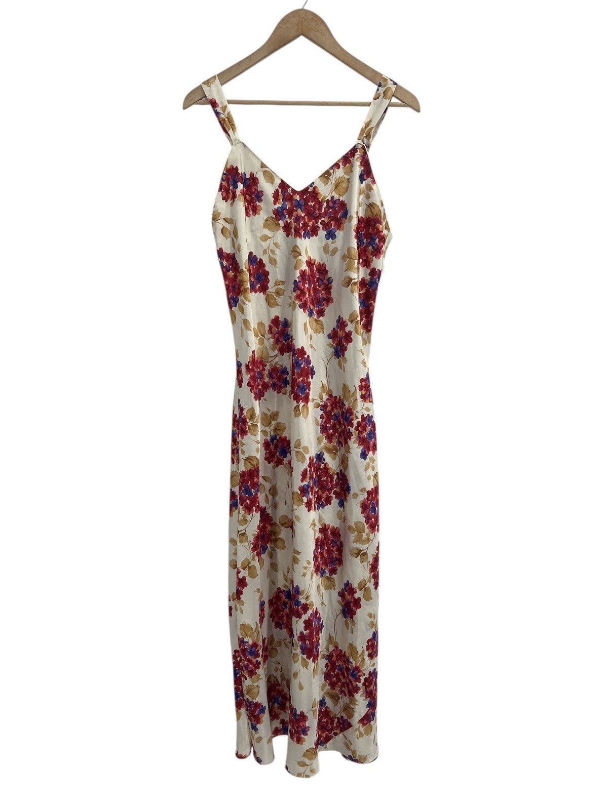 Vintage Cacique Bold Floral Maxi Nightgown Slip Column Dress Satin Medium
