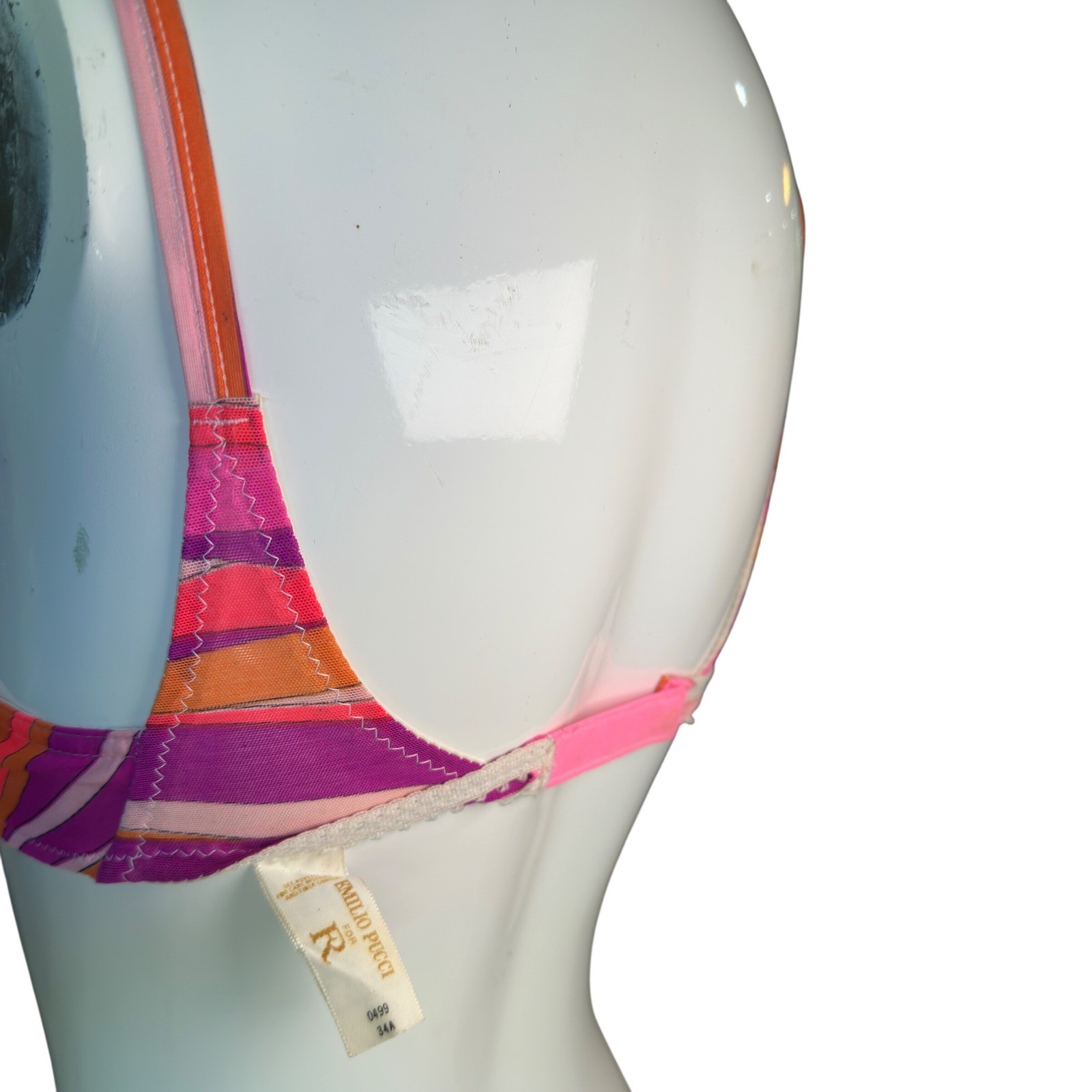 Emilio Pucci Formfit Rogers Bra Vtg 60s 70s Op Art Swirl Pink Orange 34A EPFR