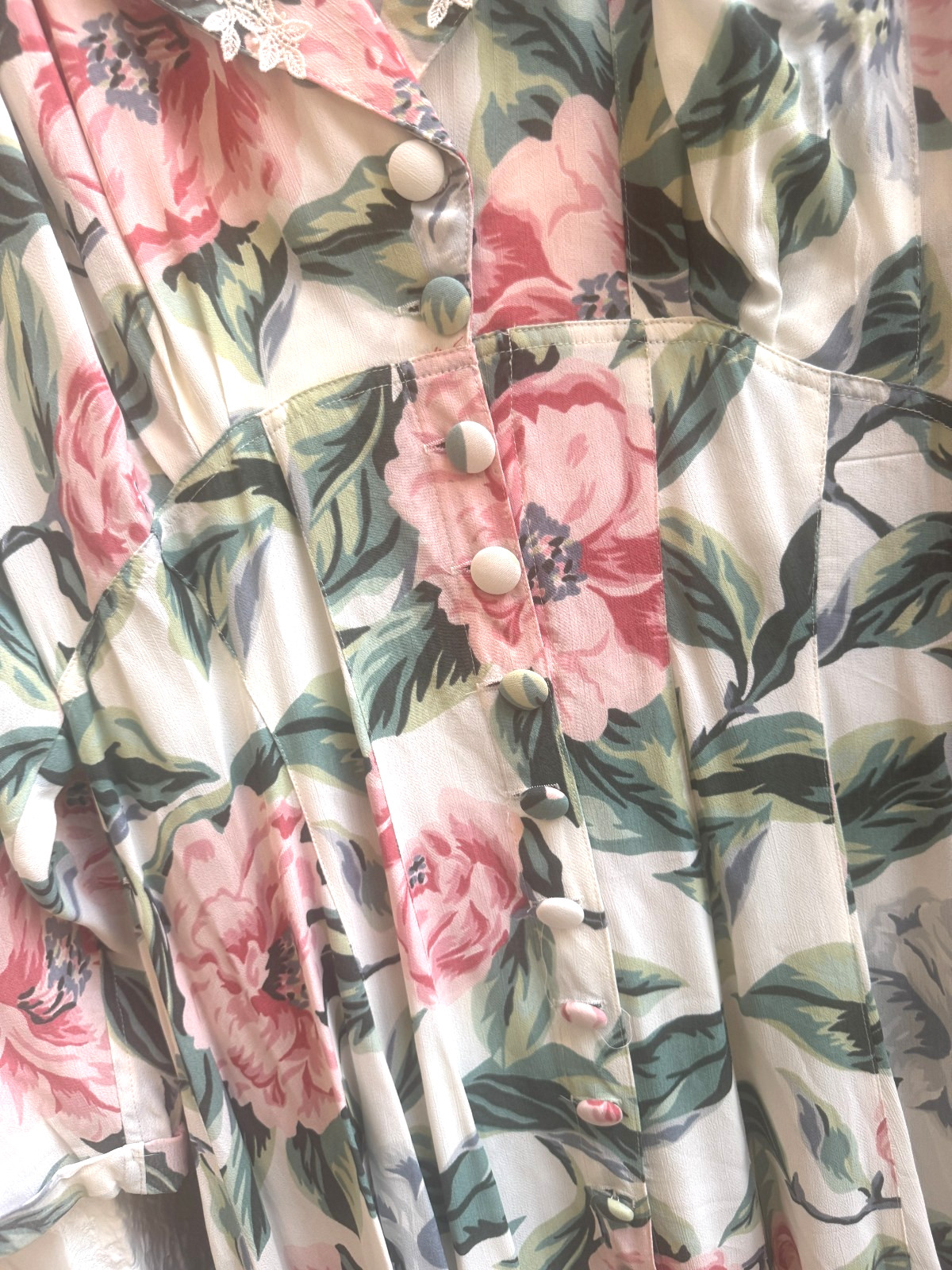 Vintage Karen Alexander Floral Dress Lace Collar Cottagecore Prairie USA M/L