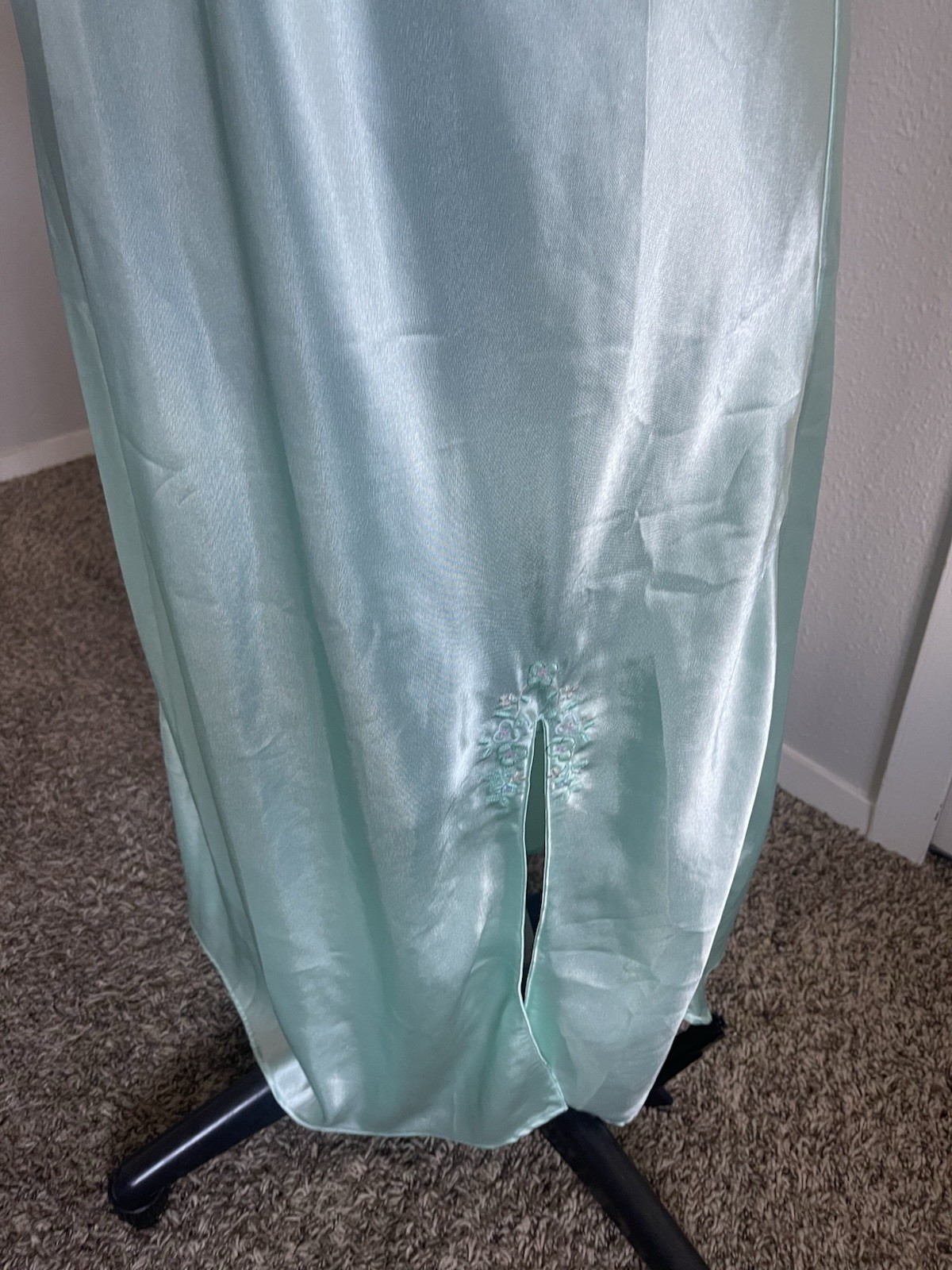 Y2K/2000s Enchanting Medium Mint Green Embroidered Floral Slip Dress/Lingerie