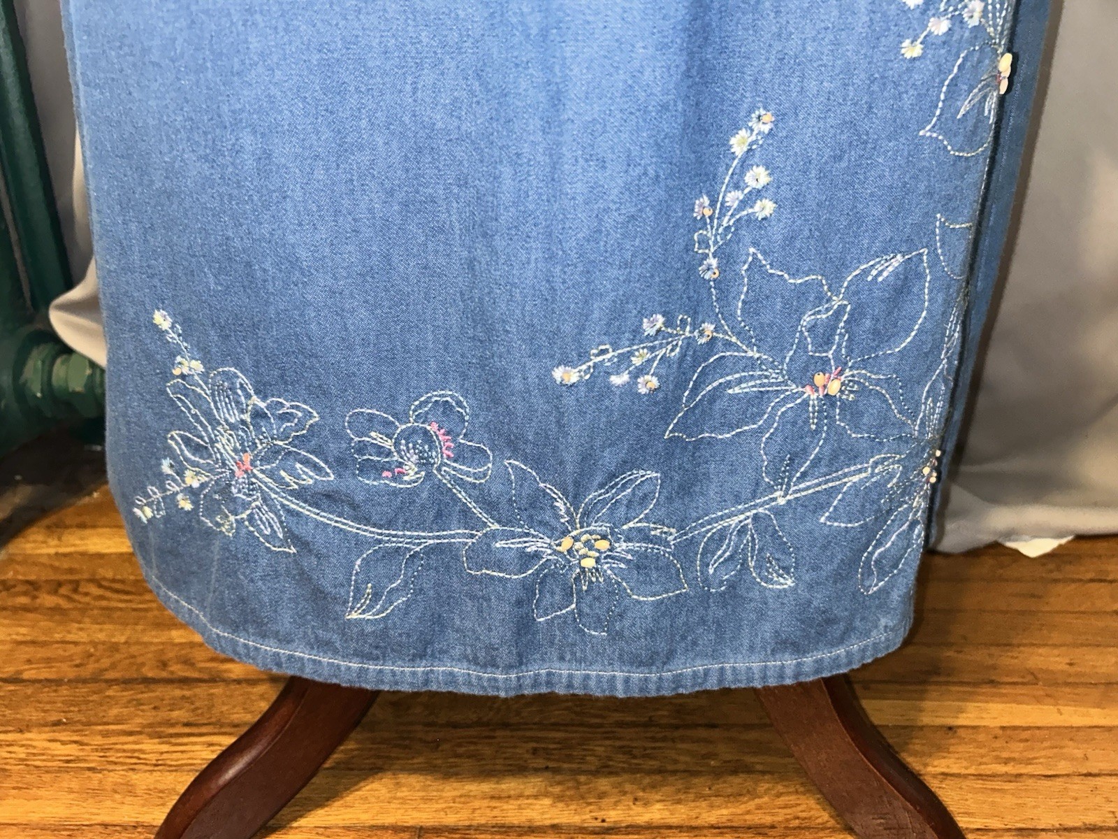 Vintage Cottagecore Embroidered Denim Two-Piece Maxi Set Women&rsquo;s