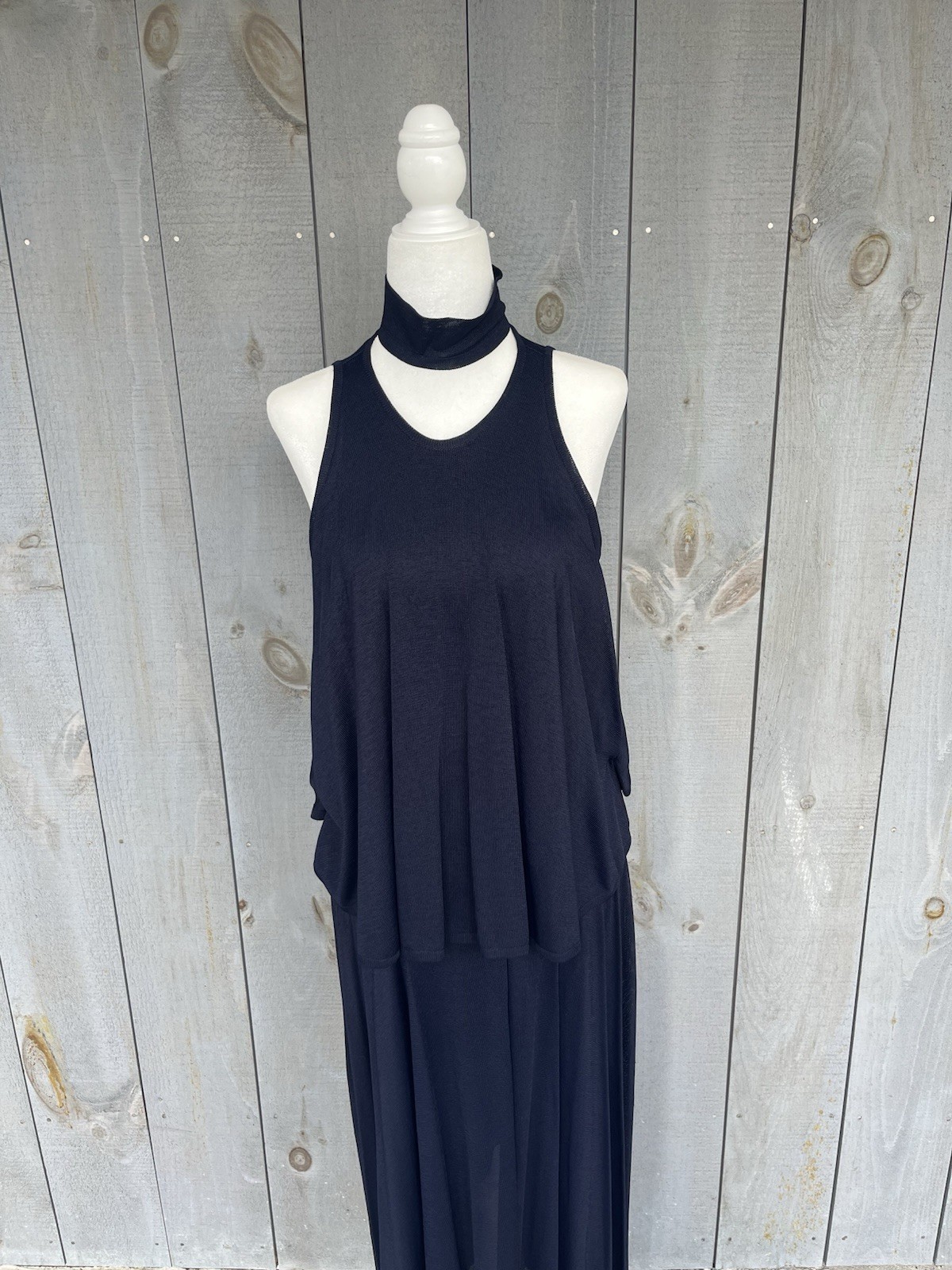 Vintage 80s Marina Spadafora 2 Pc Set Skirt Sleeveless Blouse Choker Neck Blue M