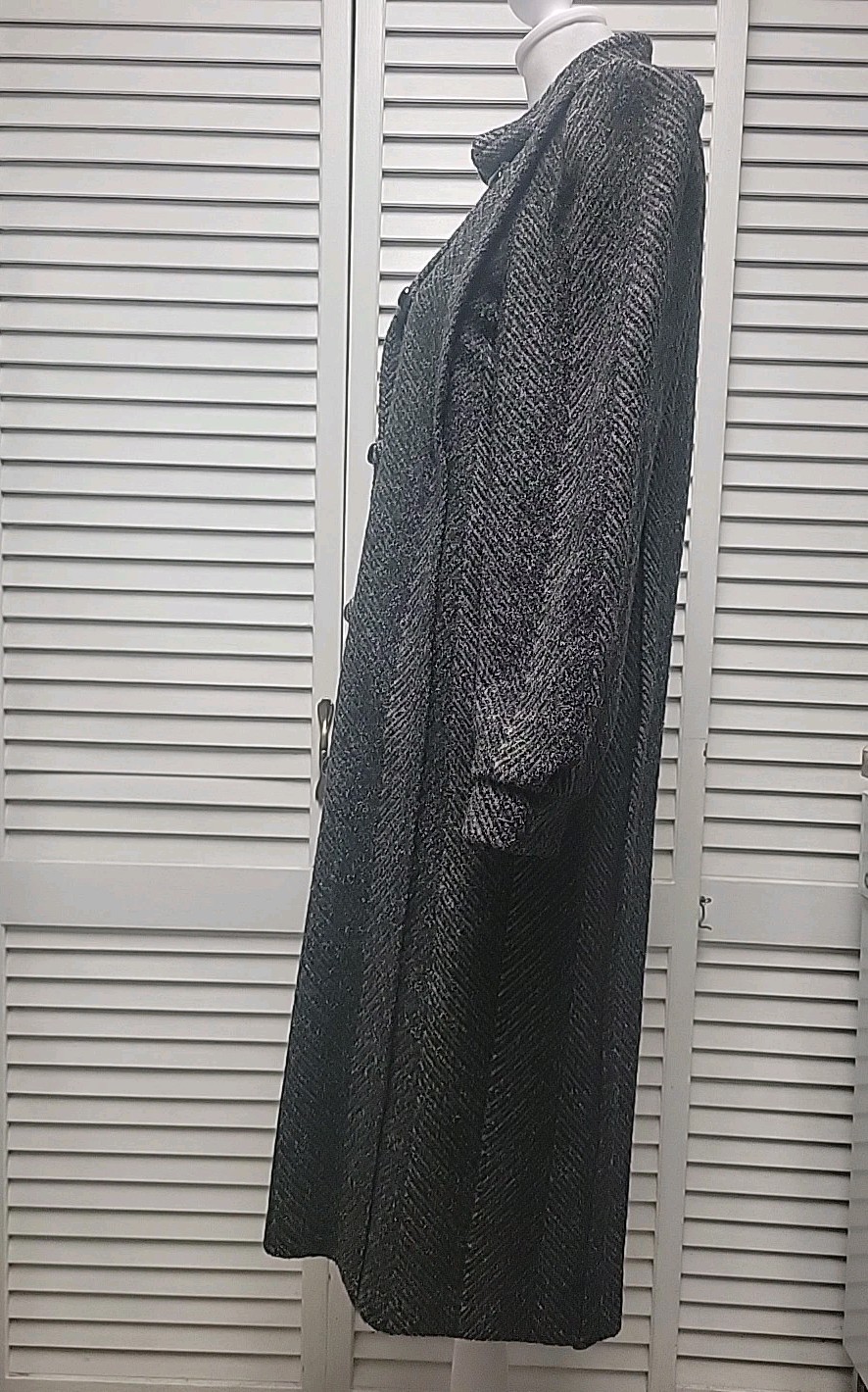 Vtg Herringbone Tweed Chevron Gray Wool Coat Puff Sleeve 80&rsquo;s EUC USA SZ 7