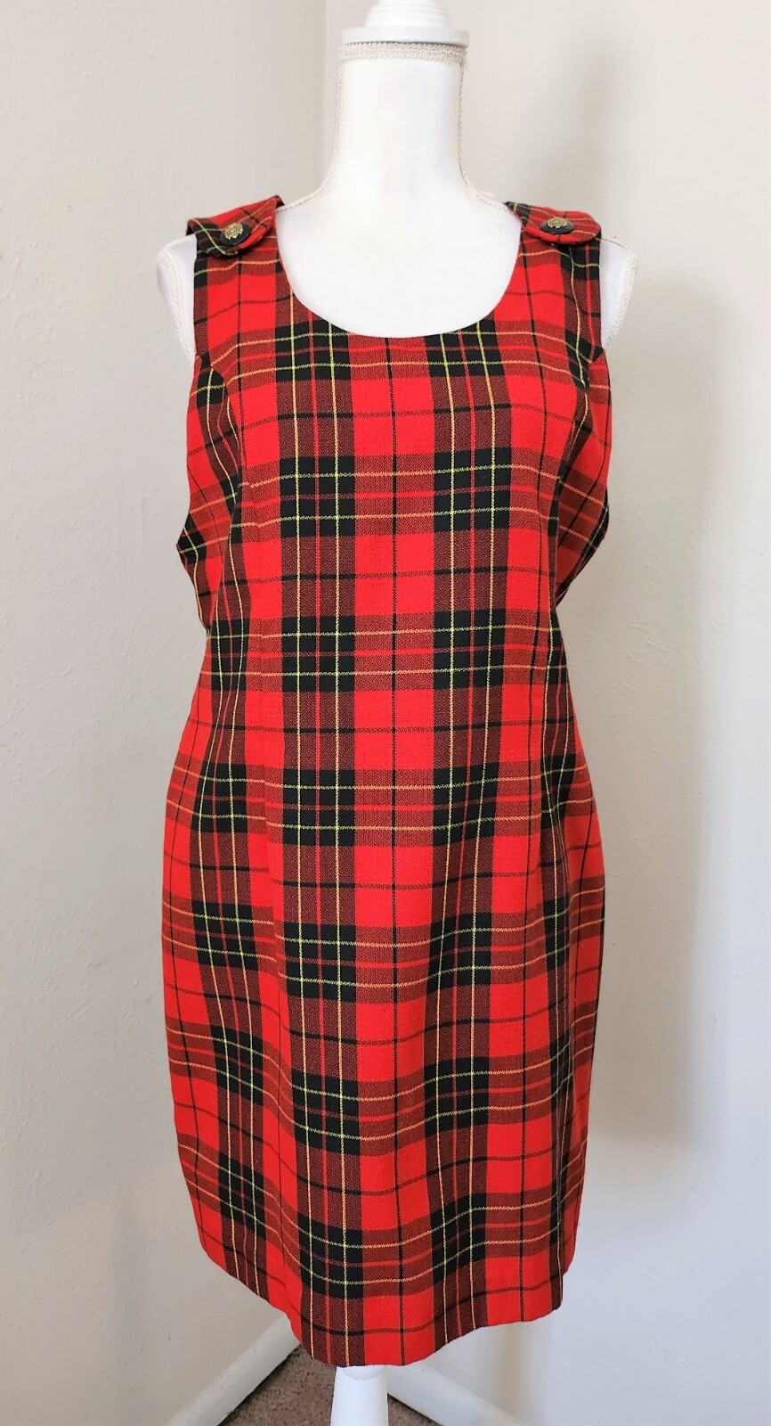 Vintage Women&rsquo;s Red Plaid Sleeveless Grunge Sheath Dress Positive Attitude 10P