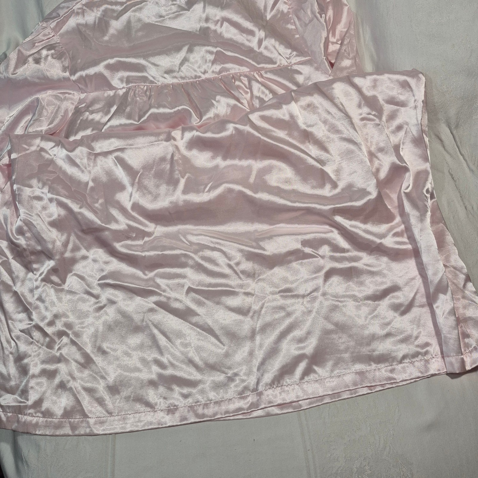 VTG Heavenly Bodies Miss Elaine Pink Satin Nightgown Lace Trim Cottagecor 2XL
