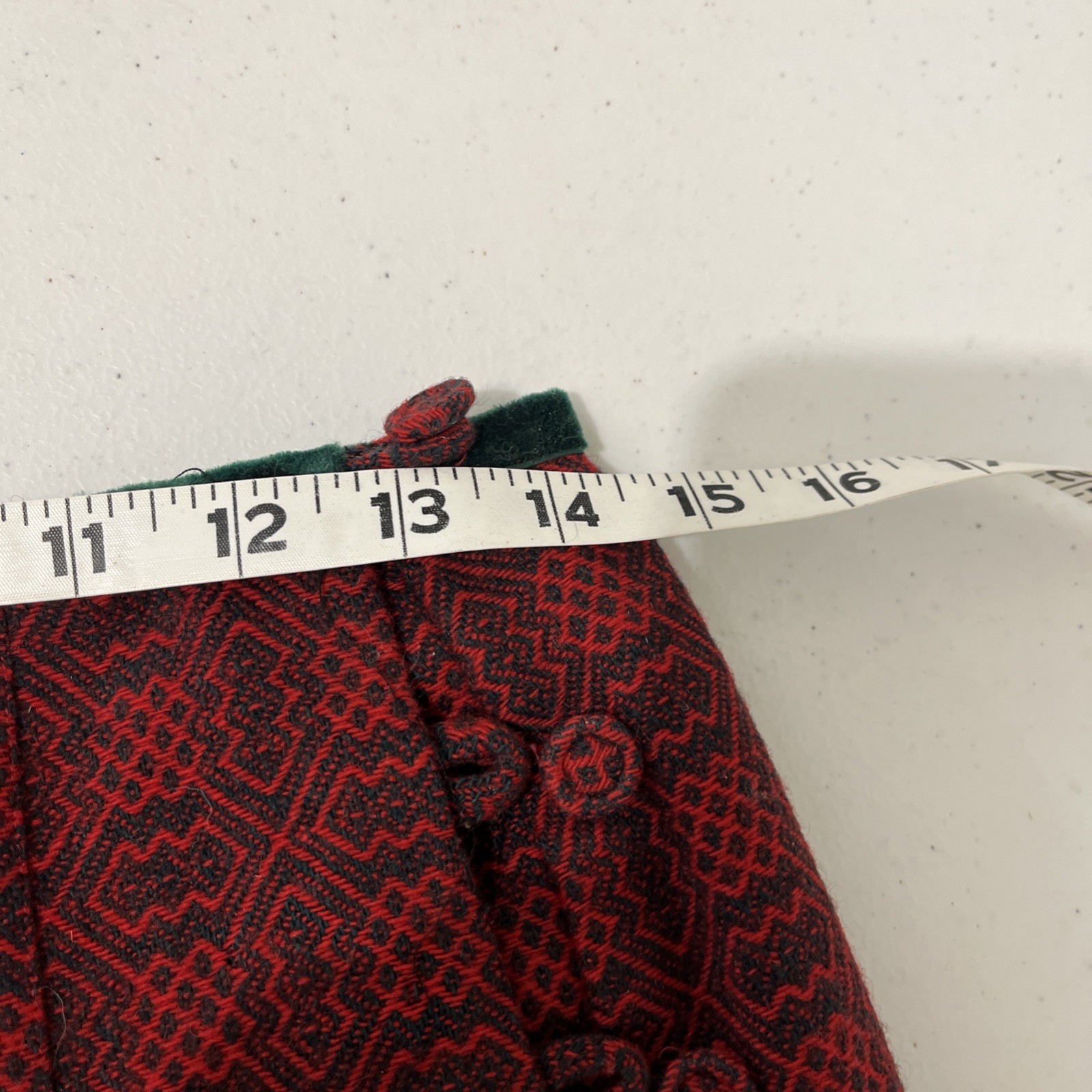 Vintage Cullinane Holiday Red Green Long Wool Pleated Skirt w/Velvet Trim Sz. 12