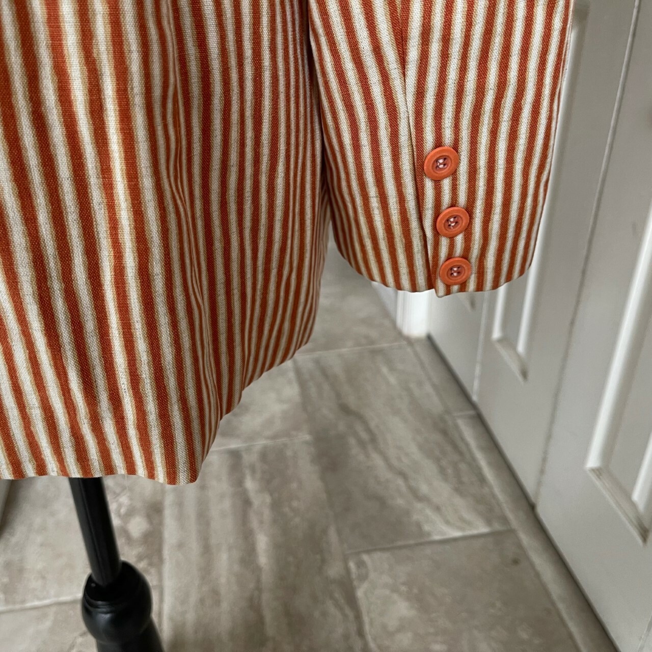 Vintage 80s 9Os CARLO MODA Oversize Boxy Blazer Orange White Stripe Lined Sz 10