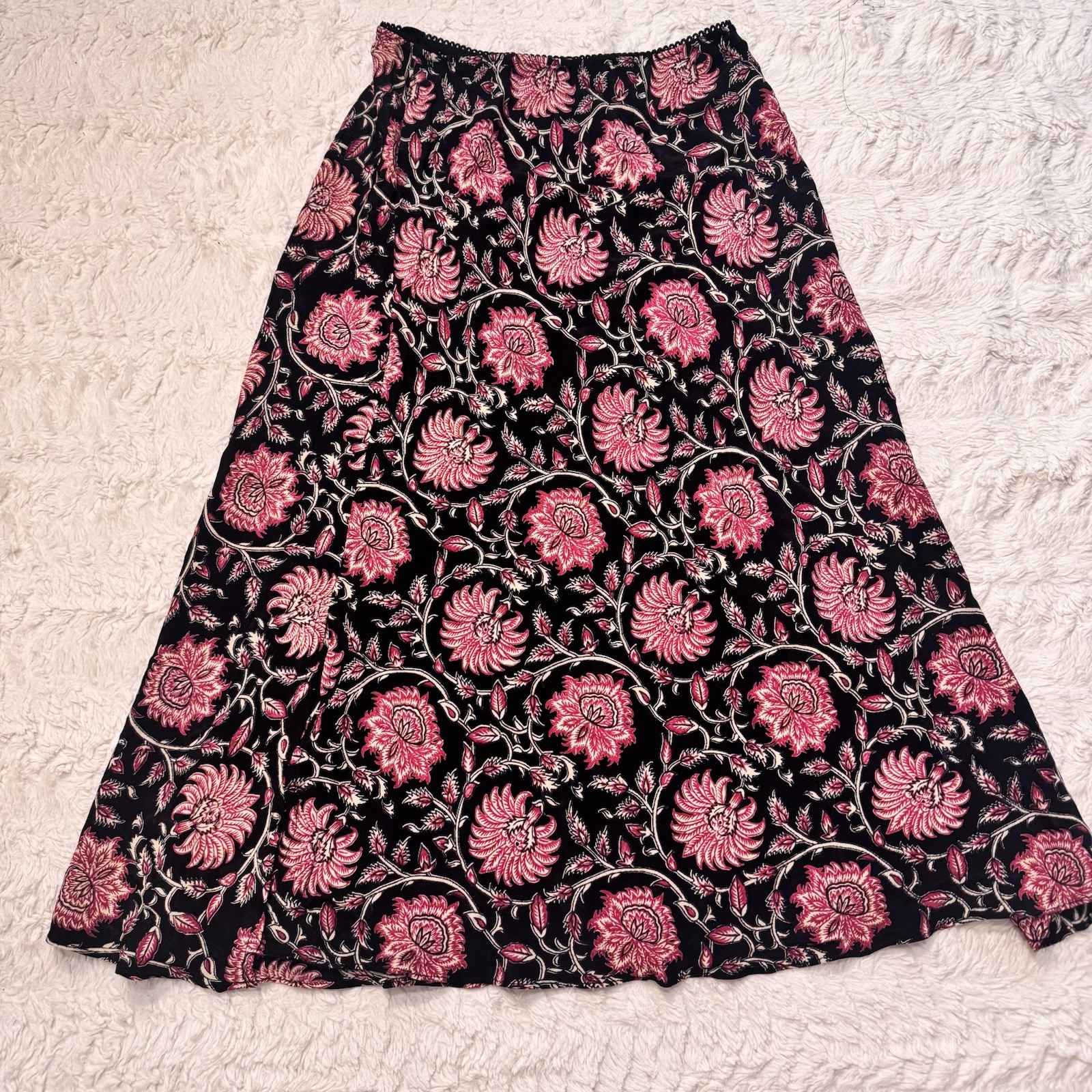 Vintage 90s Angie Floral Maxi Skirt Large 100% Rayon Made in India Boho