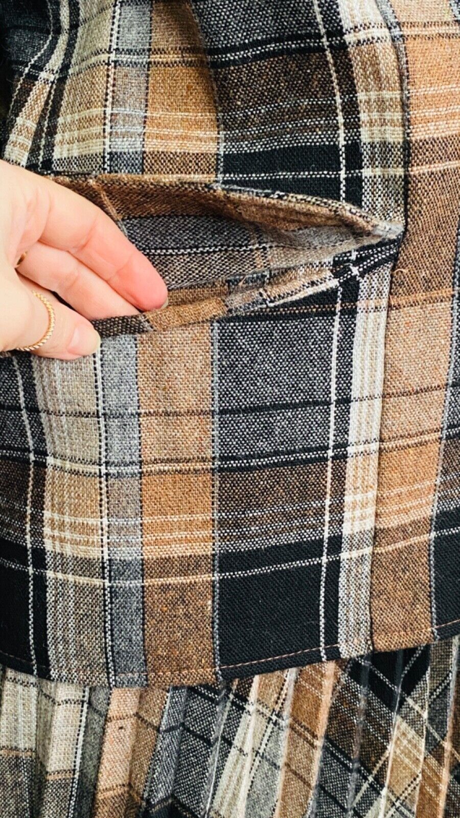 Vintage brown black wool plaid suit jacket blazer skirt set outfit XL plus size