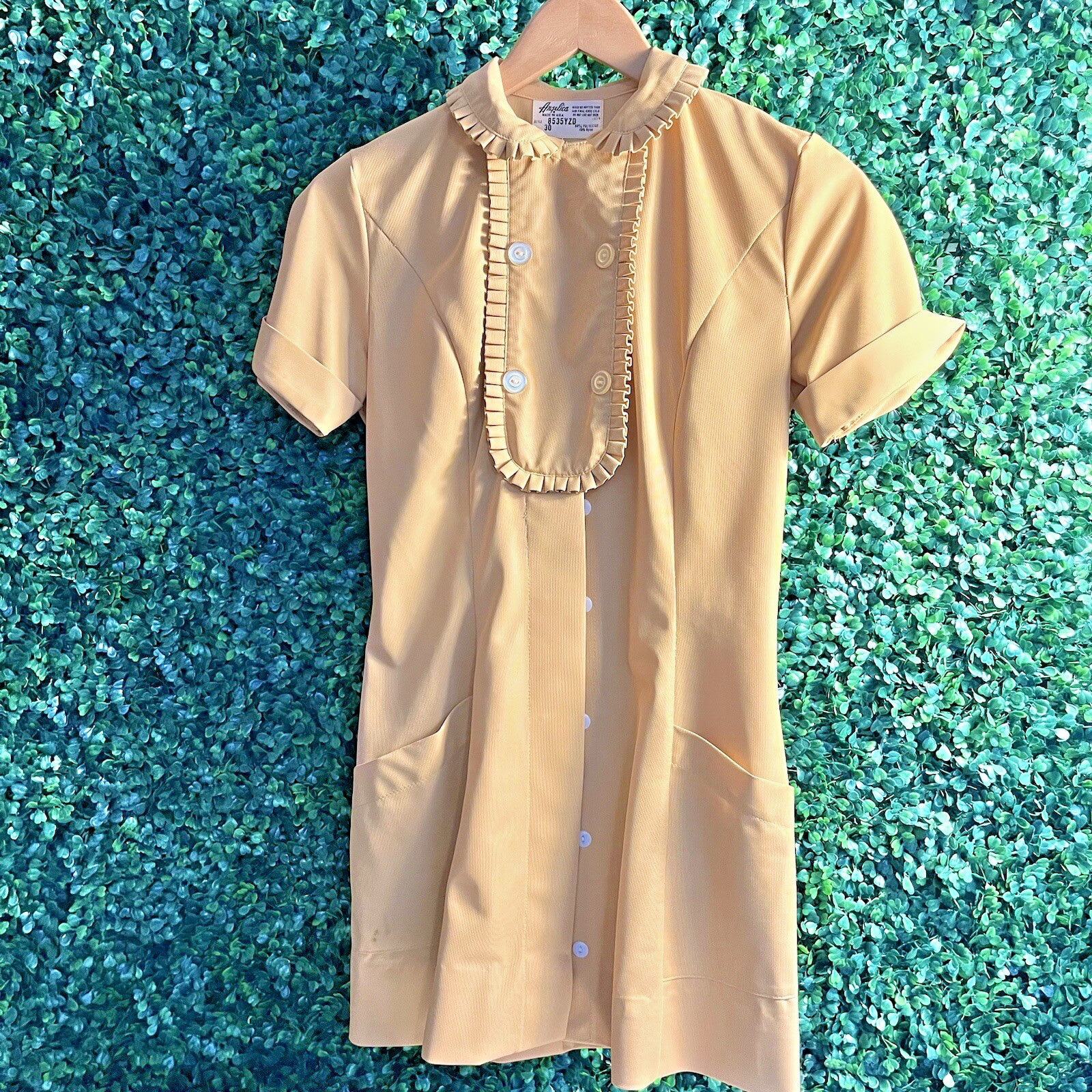 RARE! Vintage ANGELICA Uniform? Dress Size-30 Mustard Yellow Short Sleeve USA