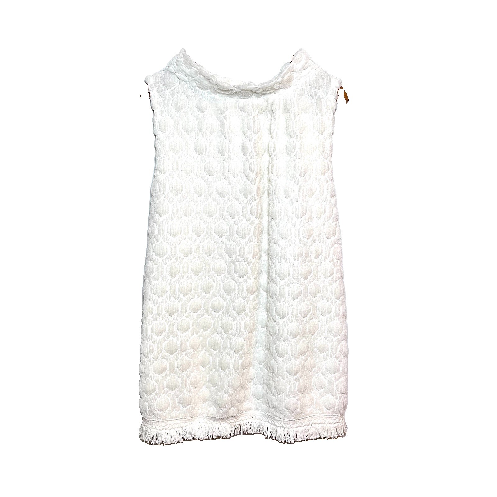 Vintage Sears White Textured Fringe Shift Dress Women’s Medium 60s Mod Mini