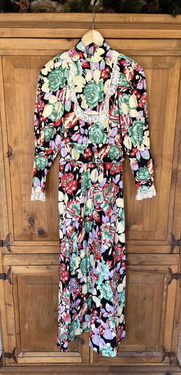 Vintage 70s Robbie Rivers Jr&rsquo;s sz 5 All over Floral Print Maxi Dress zip Prairie
