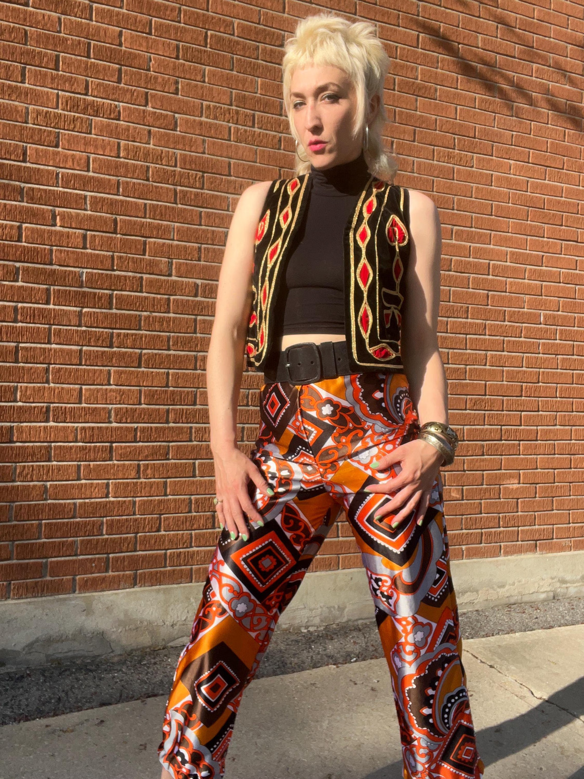 MOD SCROLLWORK Vintage 1960s Psychedelic Printed Pants with Satin Finish