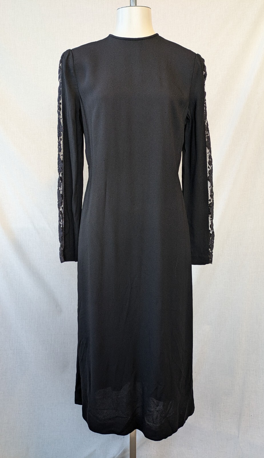 Vintage 1980s Richilene NY Sheath Evening Dress Lace Back USA M/L EUC ILGWU
