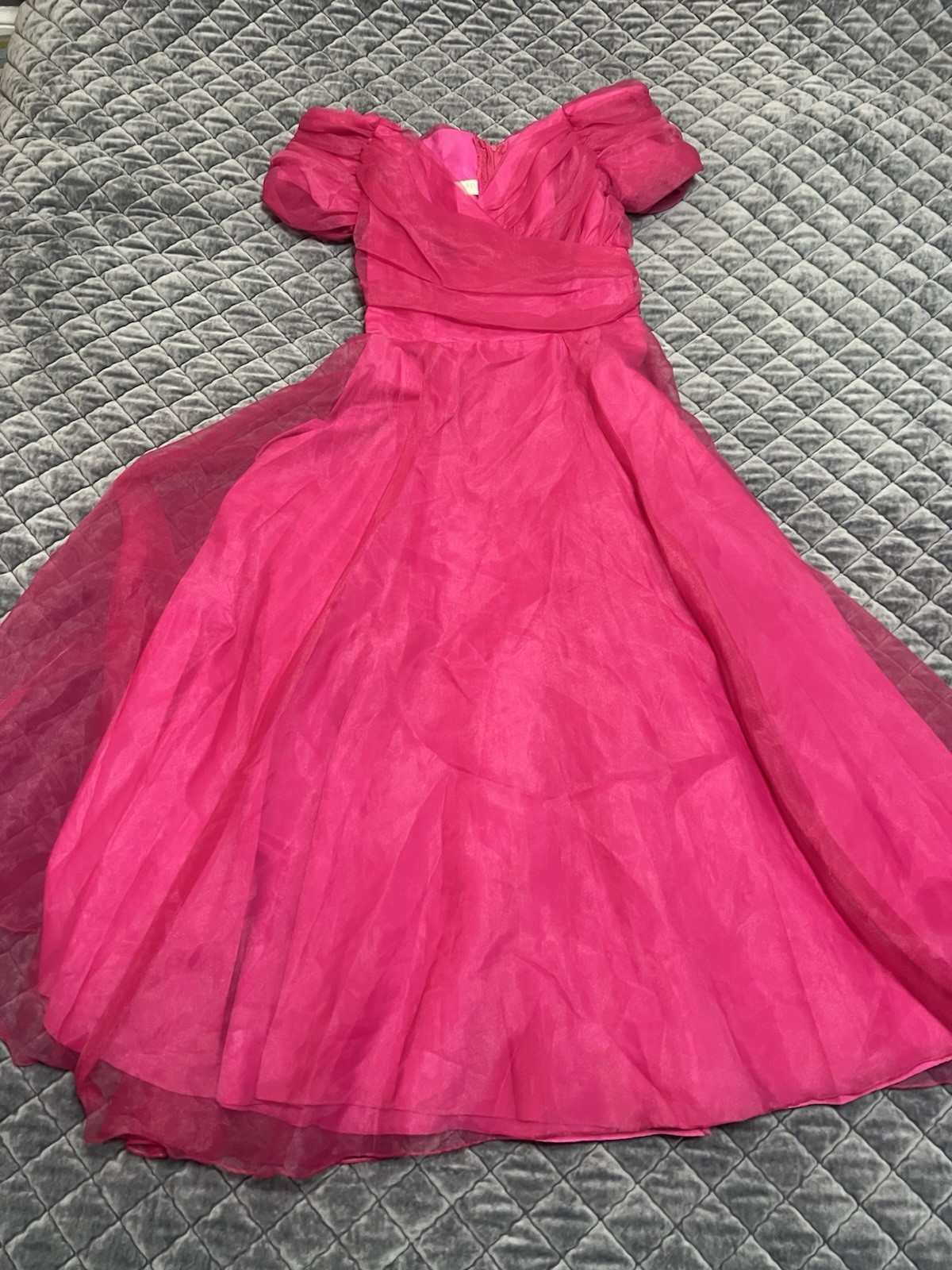 VTG &rsquo;80s Fuchsia Prom Formal Dress Off Shoulder Tea Length