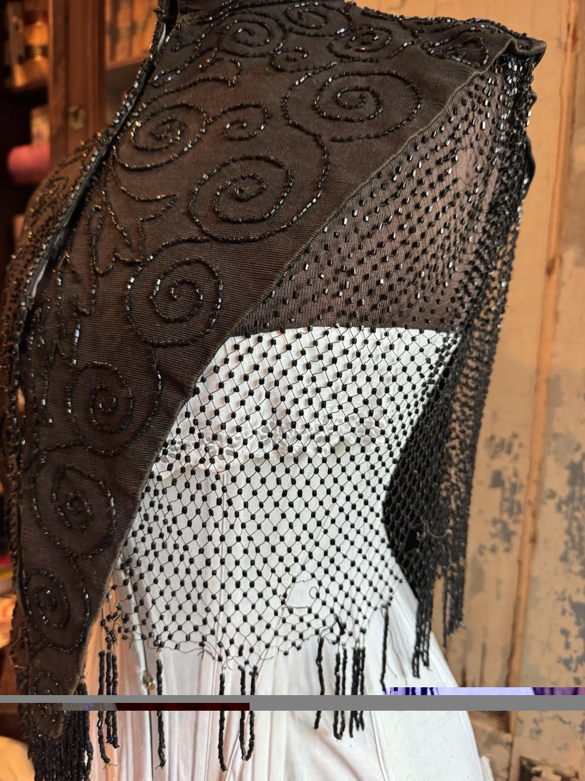 Black Beaded Victorian Capelet 21” Authentic Antique 1800s Great Display Gothic