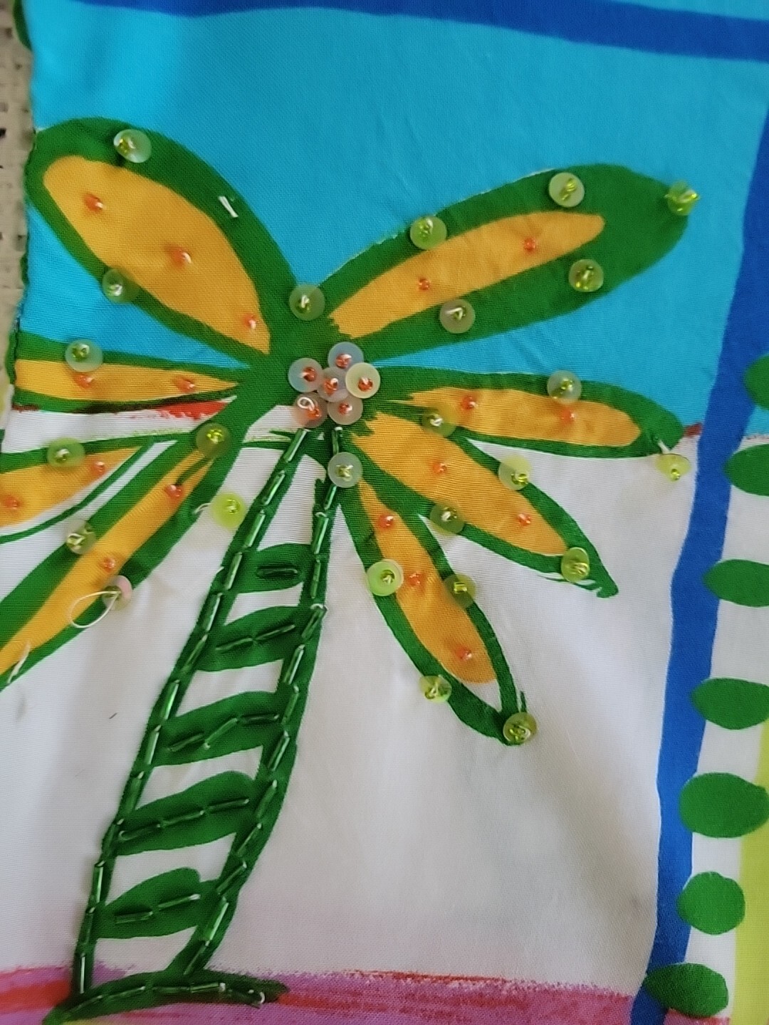Vintage SPA Crop Top Sz Med-Lg-Hawaiian Beaded-Embellished Fringed-Art to Wear