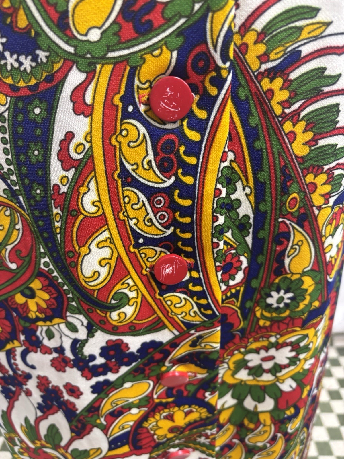 Vintage 60s MOD Maxi Skirt Psychedelic Paisley Retro Button Front XS MCM 70s