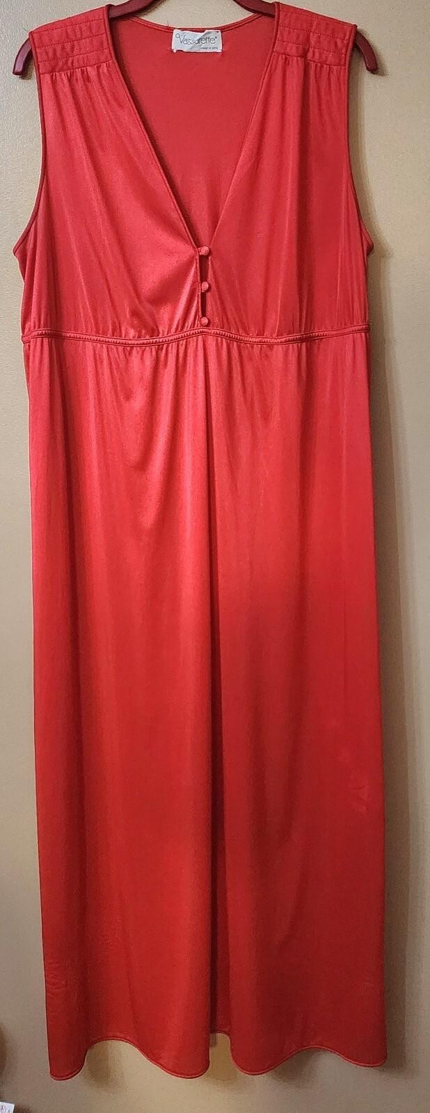 VTG Vassarette Nightgown Large Red Full-Length Lingerie Nylon Empire Waist READ