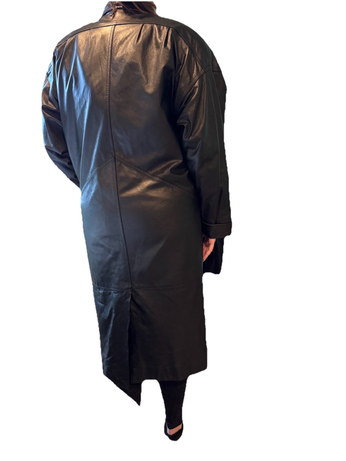 Jacqueline Ferrar Vintage Medium Trench Coat 1980s-90s Black Genuine Leather