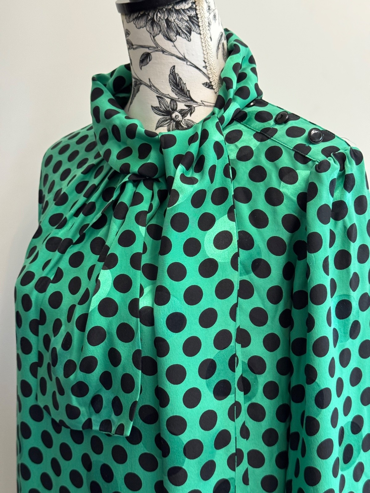 Vintage Emanuel Ungaro Ter silk green black polka dot dress size 6