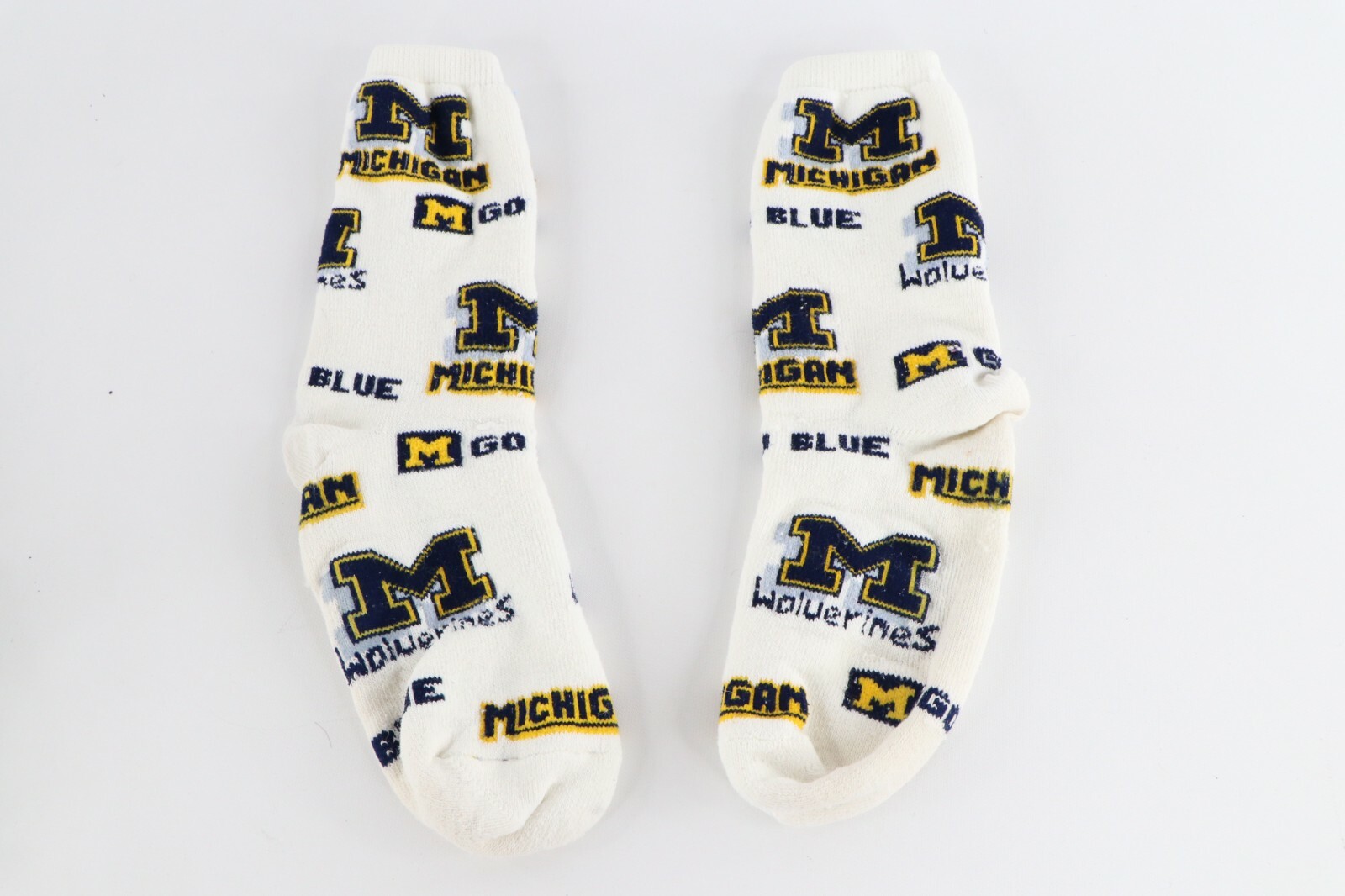 Vtg 90s University of Michigan Spell Out All Over Print Crew Socks Womens Large