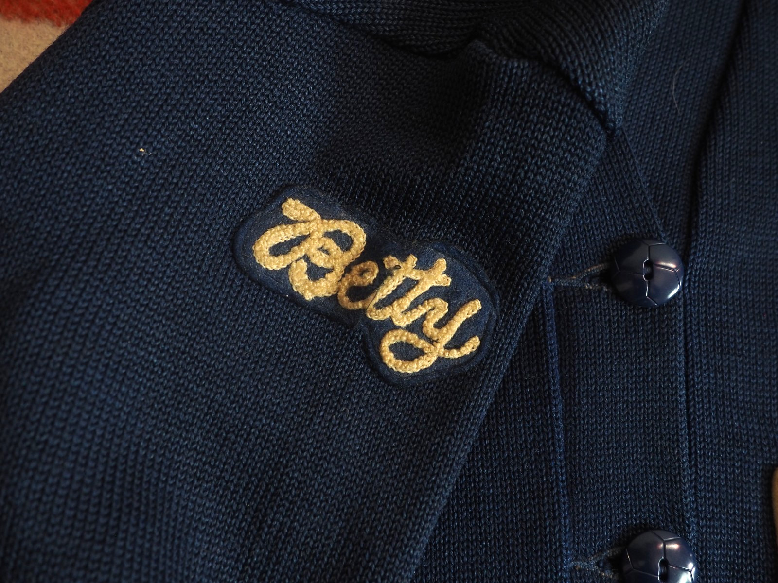 VTG 50s Octonek Seattle Navy Blue Button Wool Varsity Letterman Sweater Womens S