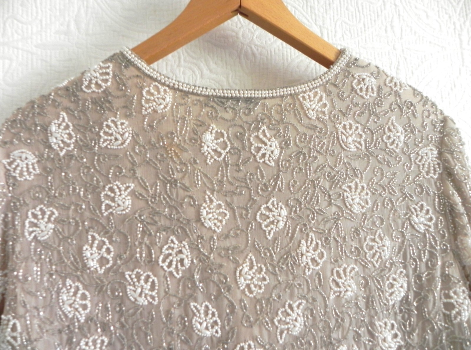 Vtg Stenay Bolero or Top Silk Lined Fully Beading Hook/Loop Light Peach Size XL