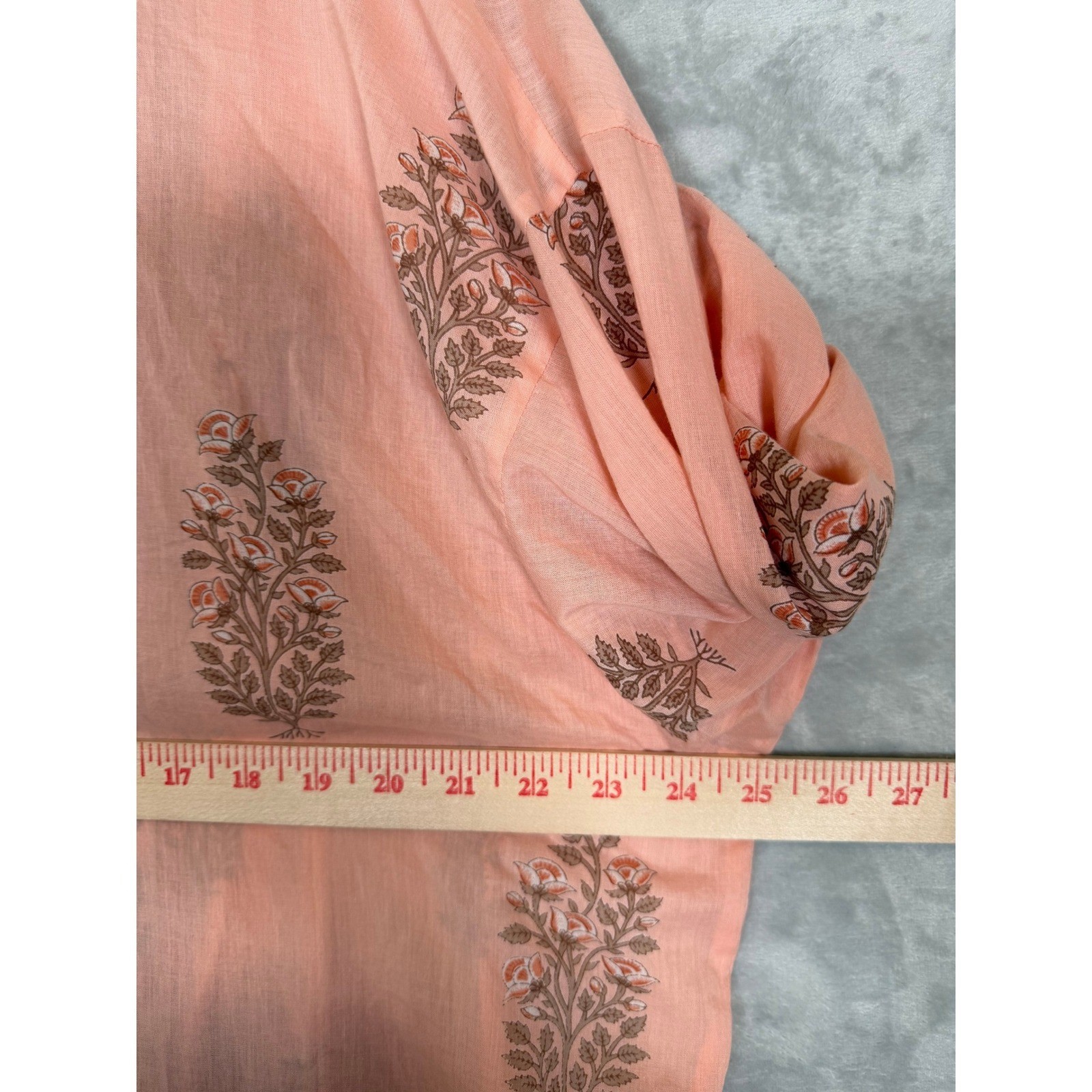 Handprint Robe One Size Peach Block Print Cotton Kimono Swim Cover Open Front